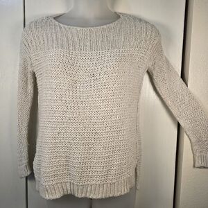 Hollister Women’s Cream Open Knit Sweater XS/S Slit Hem Coastal Boho Beach